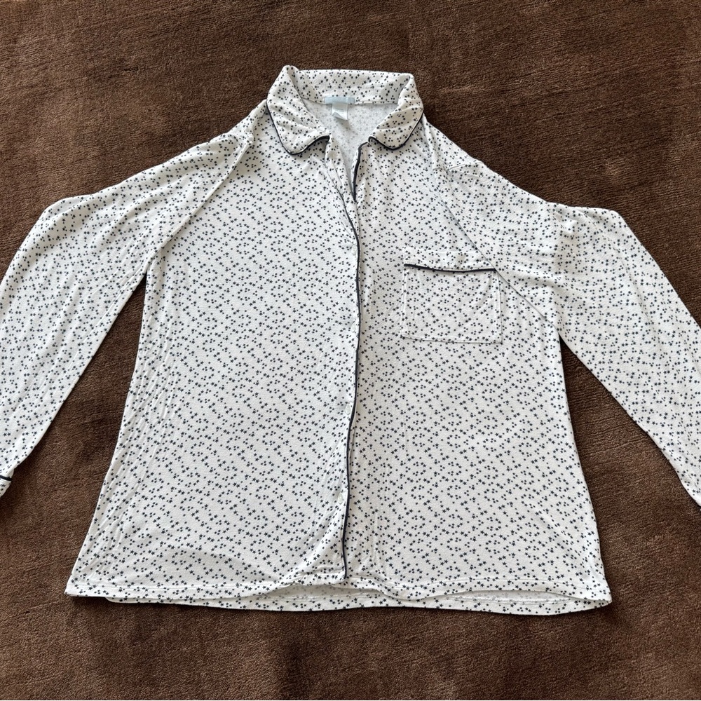 Eberjey White and Black Pajama Top